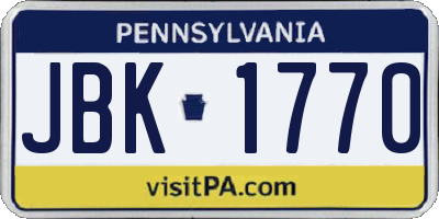 PA license plate JBK1770
