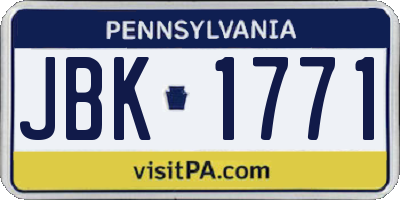 PA license plate JBK1771