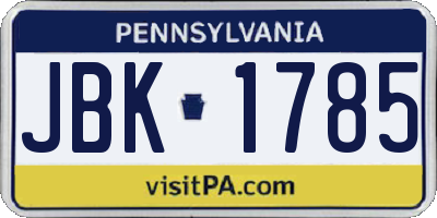 PA license plate JBK1785