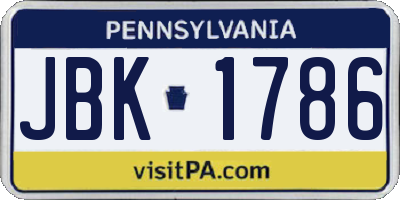 PA license plate JBK1786