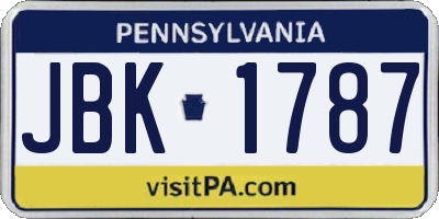 PA license plate JBK1787