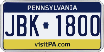 PA license plate JBK1800