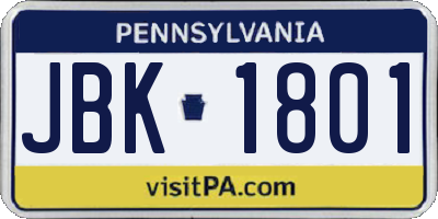 PA license plate JBK1801