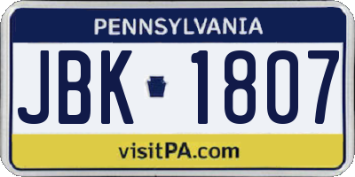 PA license plate JBK1807