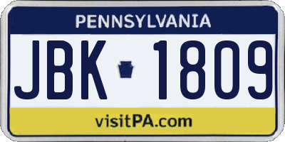 PA license plate JBK1809