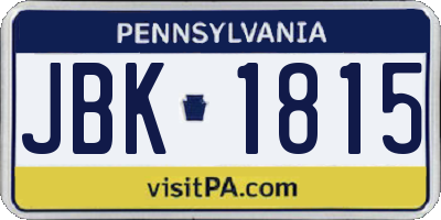 PA license plate JBK1815
