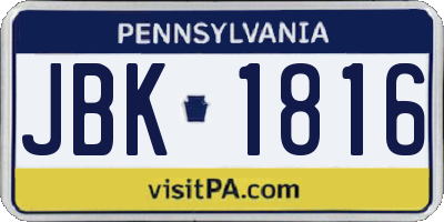 PA license plate JBK1816