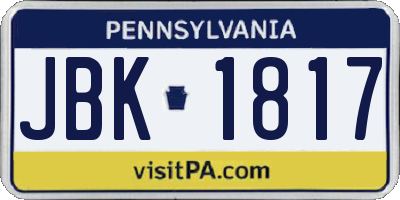 PA license plate JBK1817