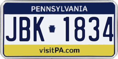 PA license plate JBK1834