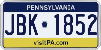 PA license plate JBK1852
