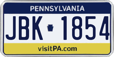 PA license plate JBK1854