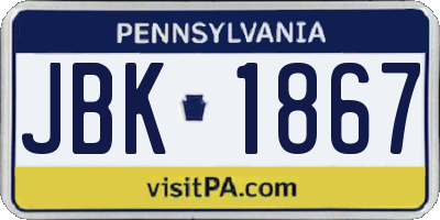PA license plate JBK1867