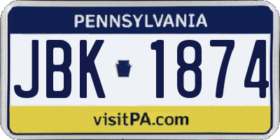 PA license plate JBK1874