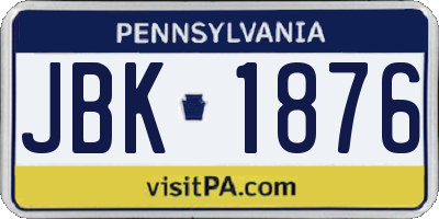 PA license plate JBK1876