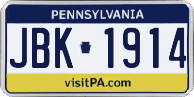 PA license plate JBK1914