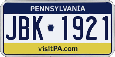 PA license plate JBK1921
