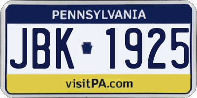 PA license plate JBK1925
