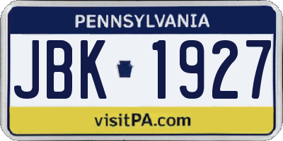 PA license plate JBK1927
