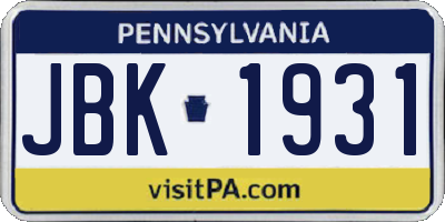 PA license plate JBK1931