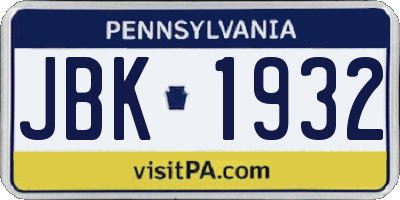PA license plate JBK1932
