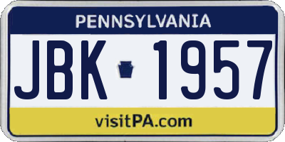 PA license plate JBK1957