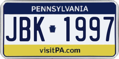 PA license plate JBK1997