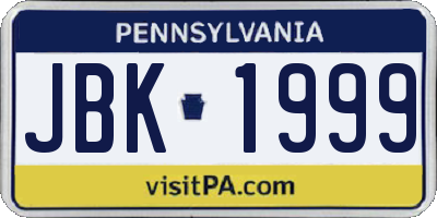 PA license plate JBK1999