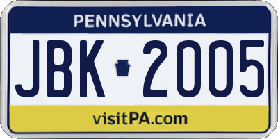 PA license plate JBK2005