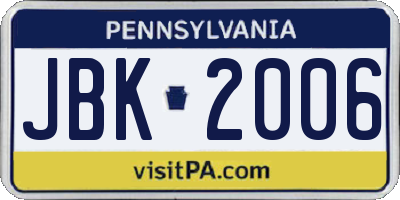 PA license plate JBK2006