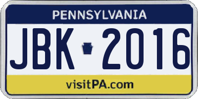 PA license plate JBK2016