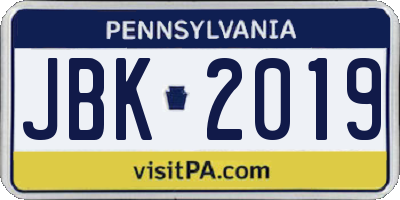 PA license plate JBK2019