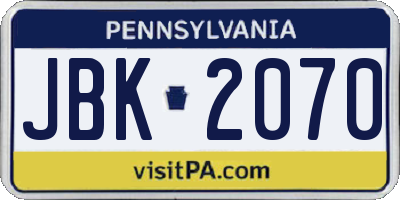 PA license plate JBK2070