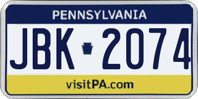 PA license plate JBK2074