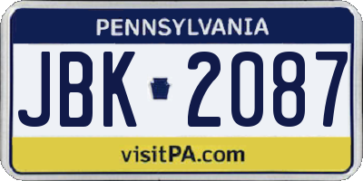 PA license plate JBK2087
