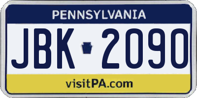 PA license plate JBK2090