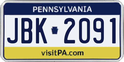 PA license plate JBK2091