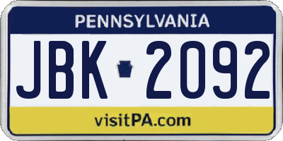 PA license plate JBK2092