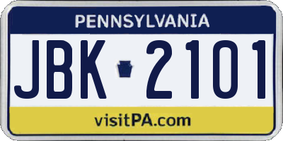 PA license plate JBK2101