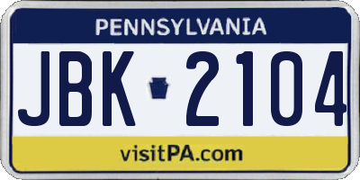 PA license plate JBK2104