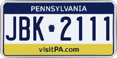 PA license plate JBK2111