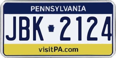 PA license plate JBK2124