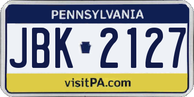 PA license plate JBK2127