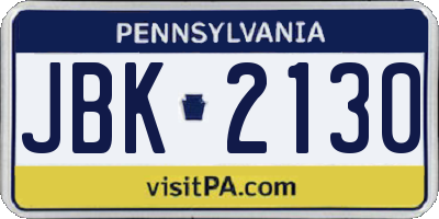 PA license plate JBK2130