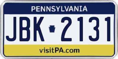 PA license plate JBK2131