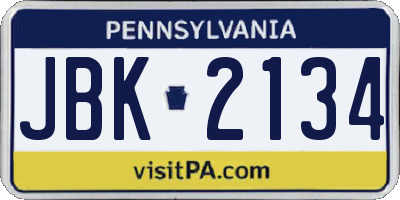 PA license plate JBK2134