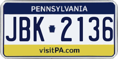 PA license plate JBK2136