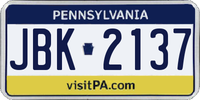 PA license plate JBK2137