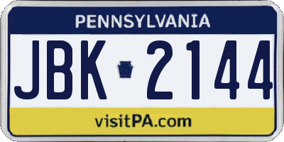 PA license plate JBK2144