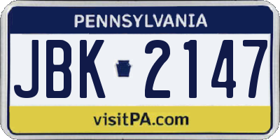 PA license plate JBK2147