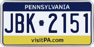 PA license plate JBK2151